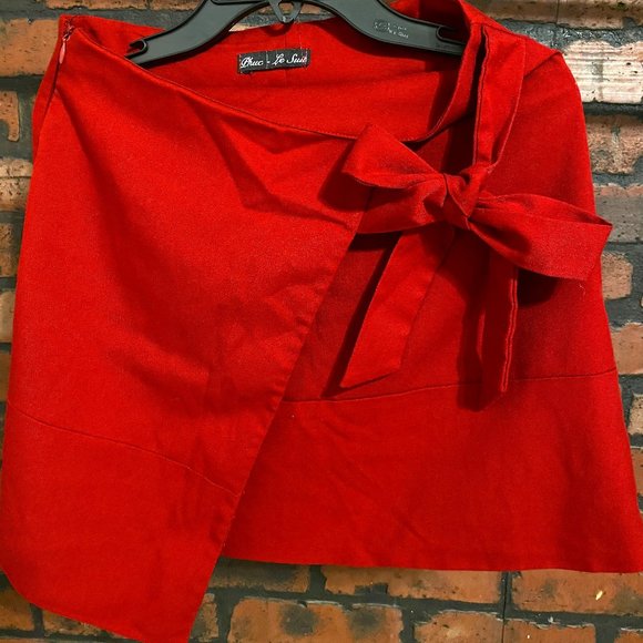 Red Tailored Tiny Short Skirt w/ Bow Tie Detail - Picture 1 of 4